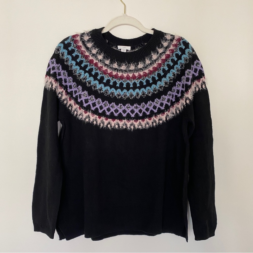 J. Jill NWT Fair Isle Eyelash Knit Sweater, Size M Petite